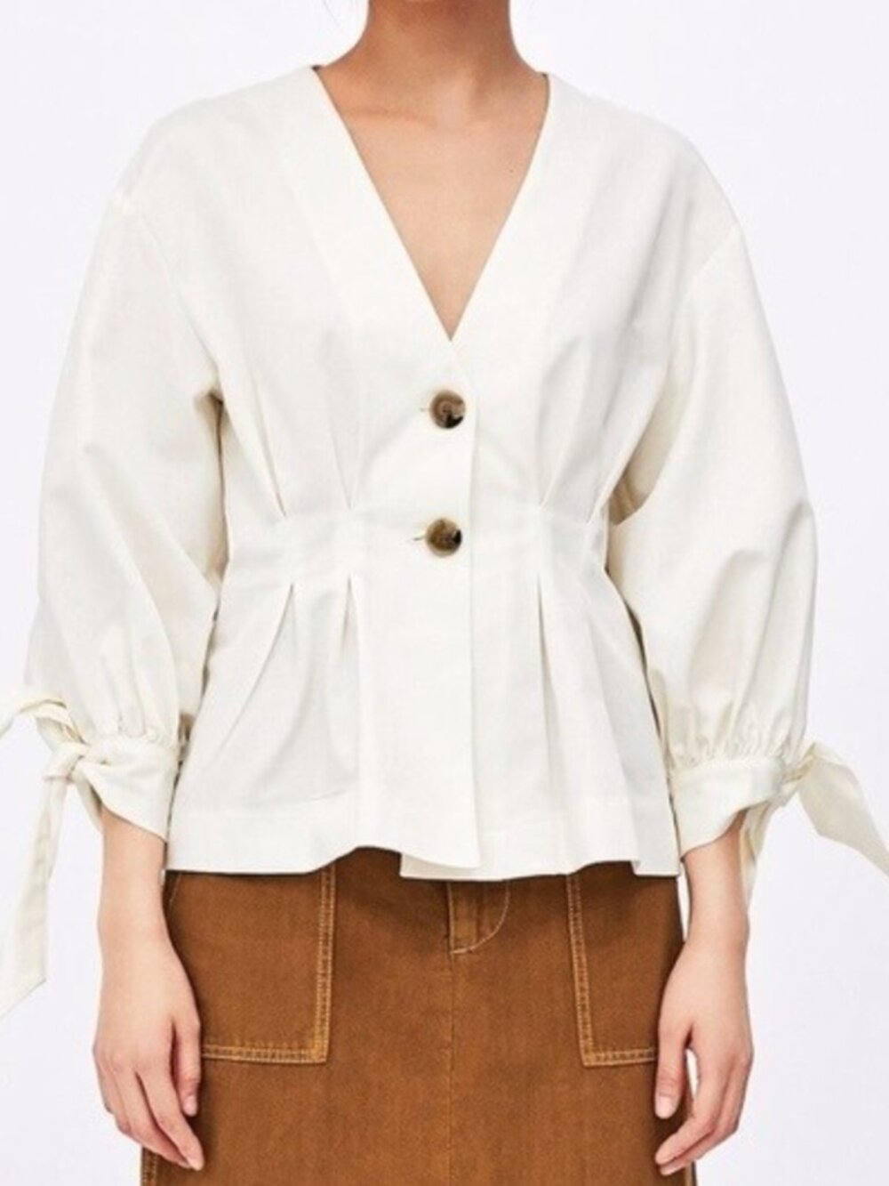 Zara Linen Blend Shirt/Jacket With Peplum Waist